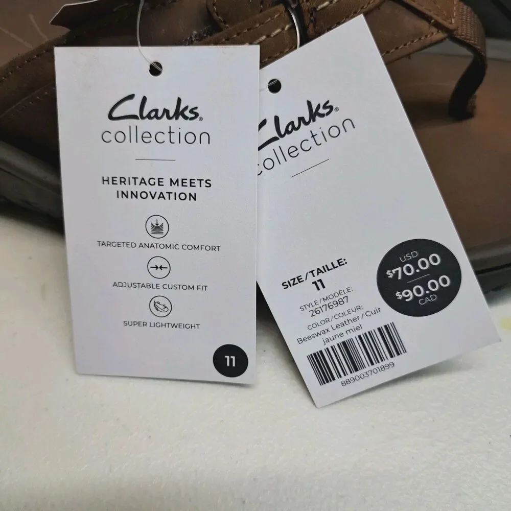 Clarks Mens Wesley Sun Beeswax Brown Leather Flip Flop Thong Sandals Size 11 M